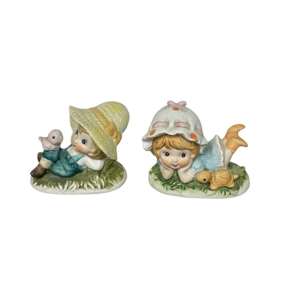 Vtg Lefton China Bisque Porcelain Boy Girl Children Figurines Country Theme
